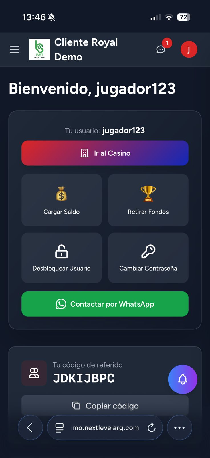 Software de Autogestión - Cliente Royal Demo